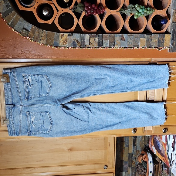 American Eagle Distressed Blue Strigid Mom Jean High Rise Straight Leg Jeans - Picture 2 of 3